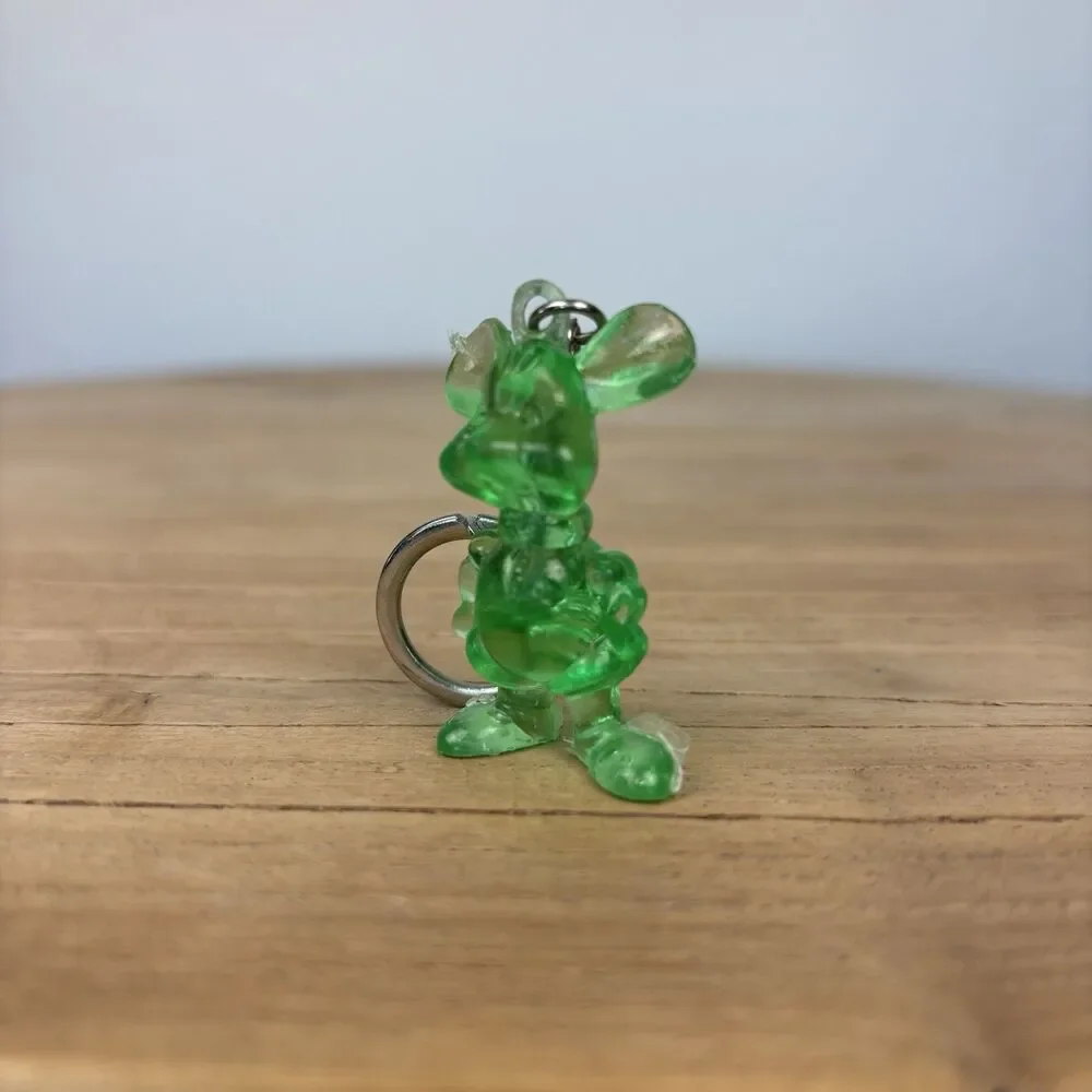 Vintage Keychain Green Mouse Key Ring Acrylic Chuck E. Cheese Retro Jelly Figure